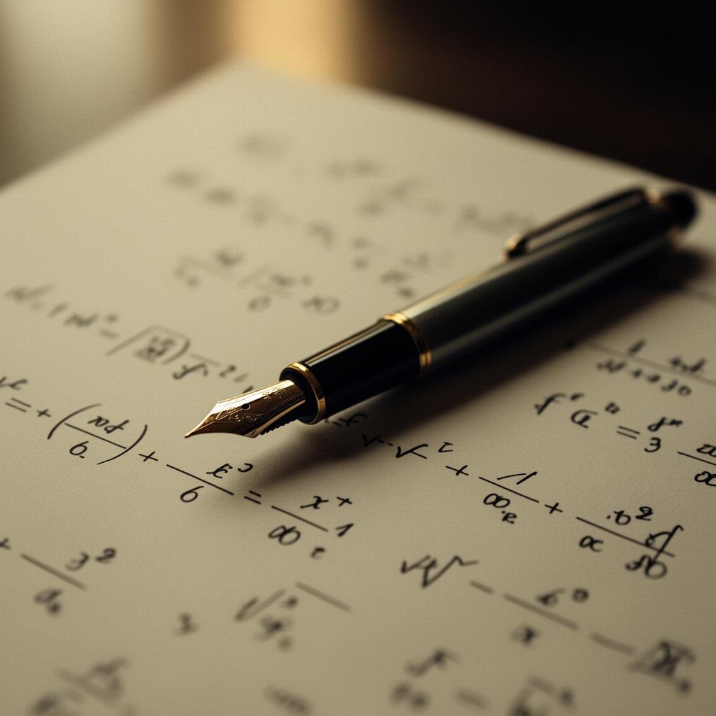 Fountain pen resting on handwritten mathematical notation